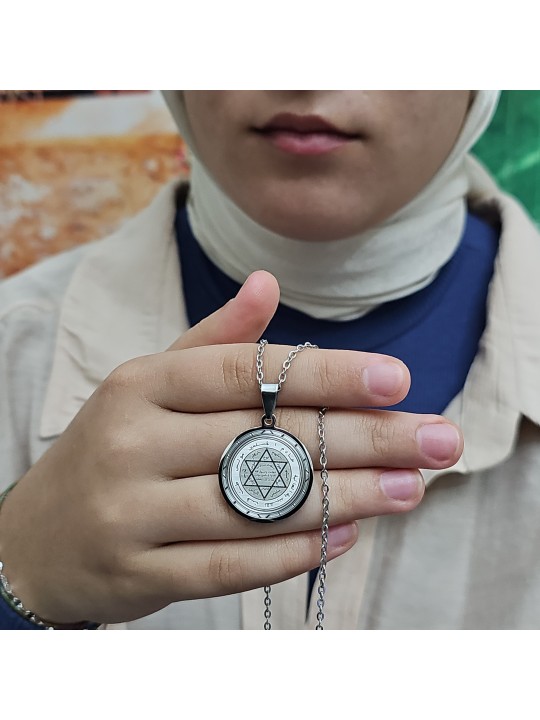 Mührü Süleyman Kolye, Kararmaz Çelik, Gümüş Renk, Büyük Model
