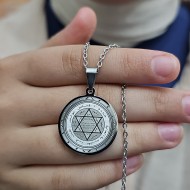 Mührü Süleyman Kolye, Kararmaz Çelik, Gümüş Renk, Büyük Model