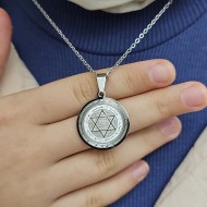 Mührü Süleyman Kolye, Kararmaz Çelik, Gümüş Renk, Büyük Model