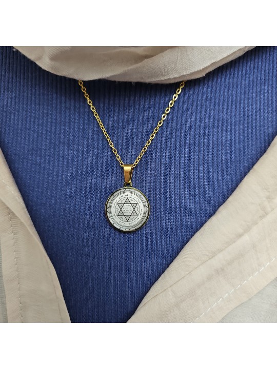 Mührü Süleyman Kolye, Kararmaz Çelik, Gold Renk, Küçük Model