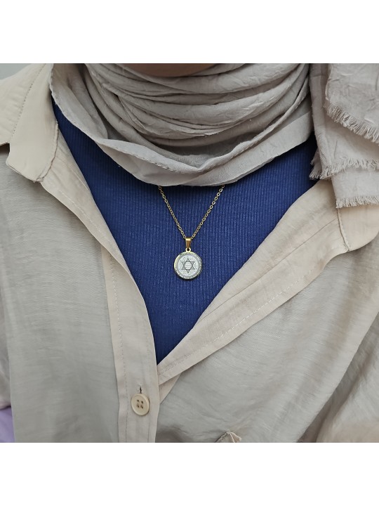 Mührü Süleyman Kolye, Kararmaz Çelik, Gold Renk, Küçük Model