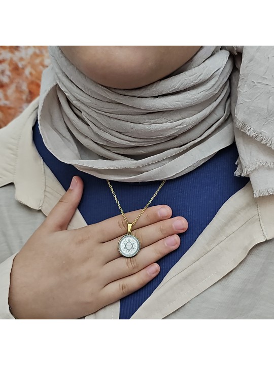 Mührü Süleyman Kolye, Kararmaz Çelik, Gold Renk, Küçük Model