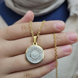Ayetel Kürsü Kolye, Paslanmaz Çelik, Gold Renk, Hat Model