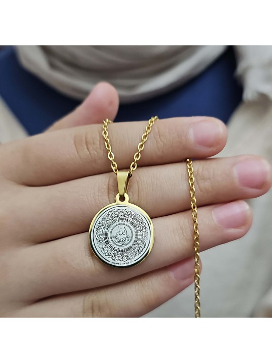 Ayetel Kürsü Kolye, Paslanmaz Çelik, Gold Renk, Hat Model