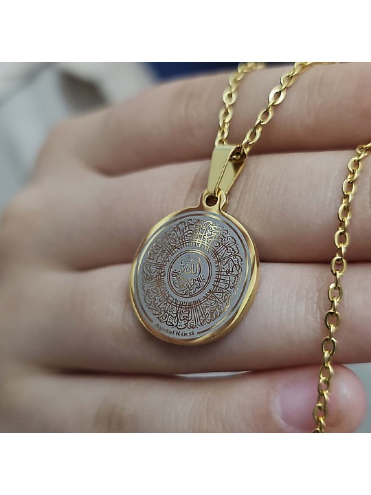 Ayetel Kürsü Kolye, Paslanmaz Çelik, Gold Renk, Hat Model