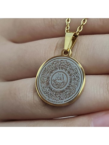 Ayetel Kürsü Kolye, Paslanmaz Çelik, Gold Renk, Hat Model