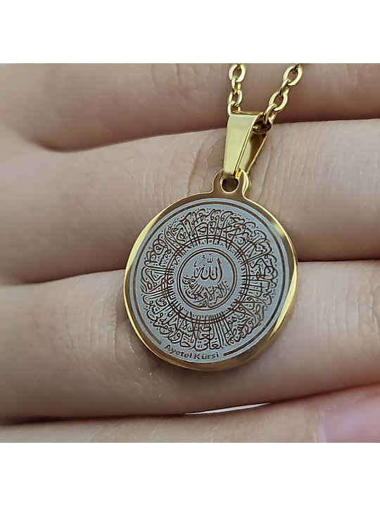 Ayetel Kürsü Kolye, Paslanmaz Çelik, Gold Renk, Hat Model