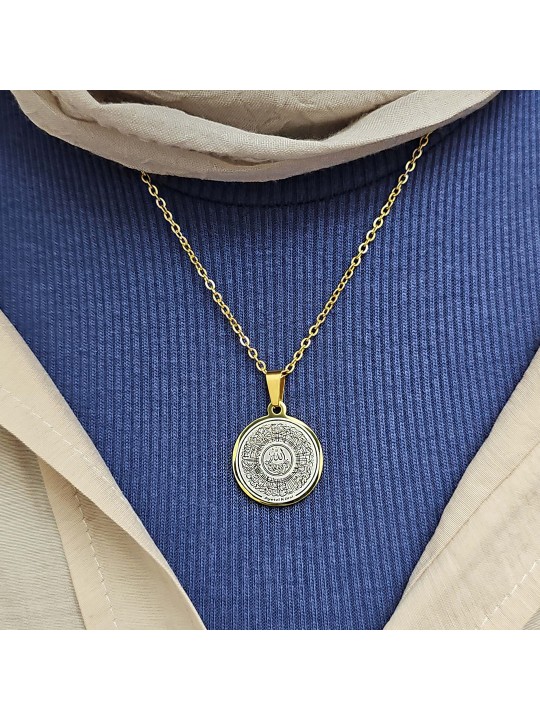 Ayetel Kürsü Kolye, Paslanmaz Çelik, Gold Renk, Hat Model