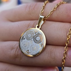 Ayetel Kürsi Nazar Ayeti Felak ve Nas Kolye, Gold Renk, Kararmaz Çelik, Küçük Model