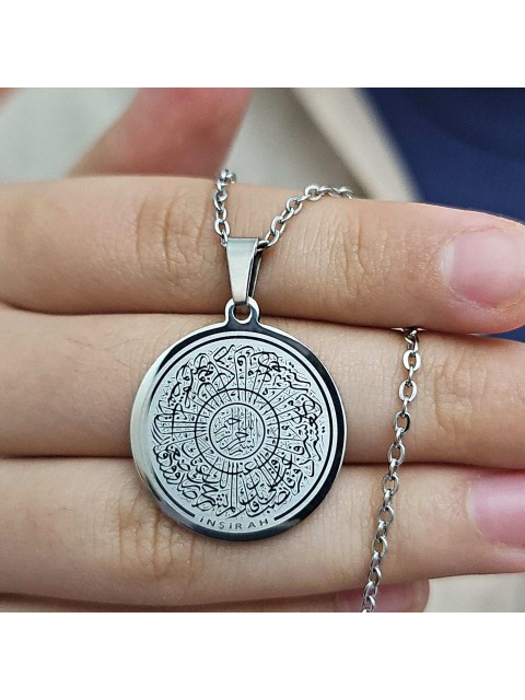 İnşirah Yazılı Kolye, Gümüş Renk, Paslanmaz Çelik, 2.5 cm Uç, K055