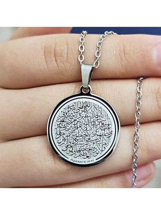 Ayetel Kürsü Kolye, Paslanmaz Çelik, Gümüş Renk, Büyük Model