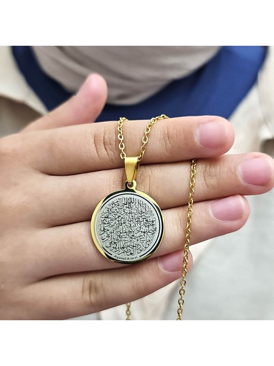 Ayetel Kürsü Kolye, Paslanmaz Çelik, Gold Renk, Büyük Model