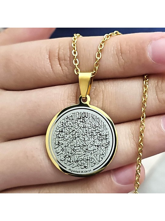 Ayetel Kürsü Kolye, Paslanmaz Çelik, Gold Renk, Büyük Model