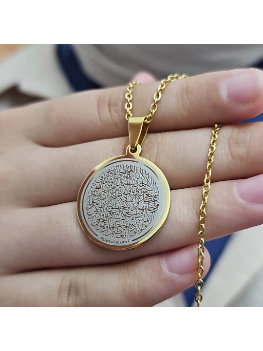 Ayetel Kürsü Kolye, Paslanmaz Çelik, Gold Renk, Büyük Model