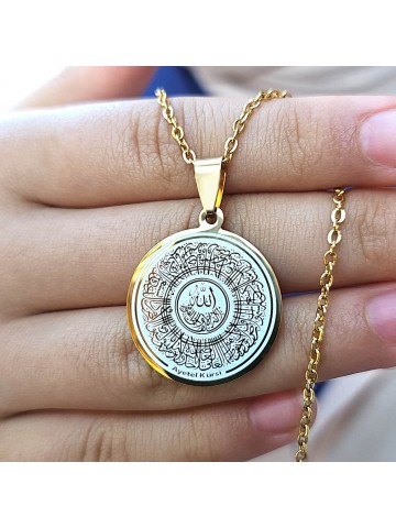 Ayetel Kürsü Kolye, Paslanmaz Çelik, Gold Renk, Hat Model