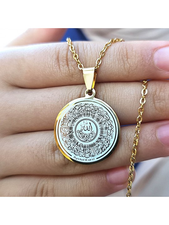 Ayetel Kürsü Kolye, Paslanmaz Çelik, Gold Renk, Hat Model