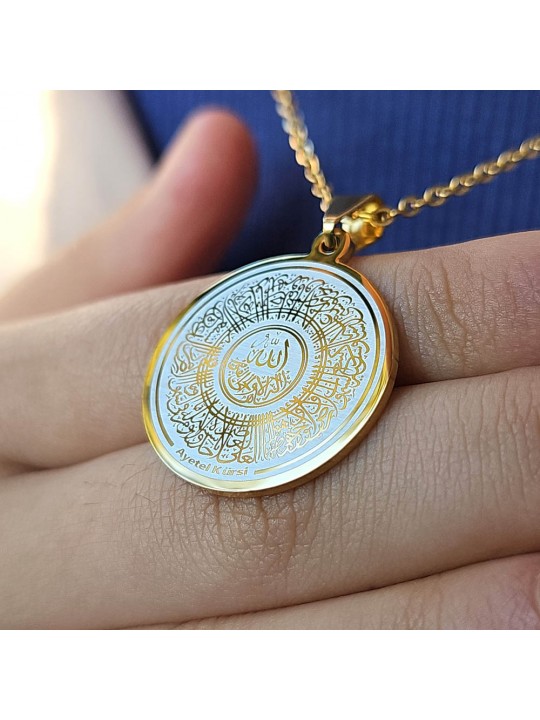 Ayetel Kürsü Kolye, Paslanmaz Çelik, Gold Renk, Hat Model