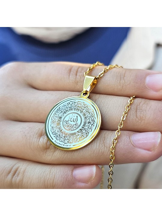 Ayetel Kürsü Kolye, Paslanmaz Çelik, Gold Renk, Hat Model