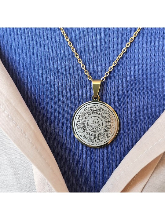 Ayetel Kürsü Kolye, Paslanmaz Çelik, Gold Renk, Hat Model