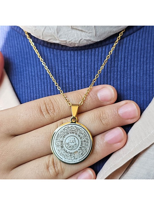 Ayetel Kürsü Kolye, Paslanmaz Çelik, Gold Renk, Hat Model