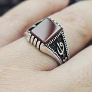 Kırmızı Akik Taşlı 925 Ayar Gümüş Erkek Yüzük : 00001