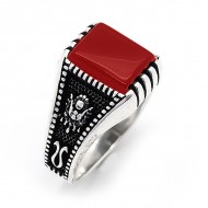 Kırmızı Akik Taşlı 925 Ayar Gümüş Erkek Yüzük : 00004 Kırmızı Akik Taşlı 925 Ayar Gümüş Erkek Yüzük : 00004