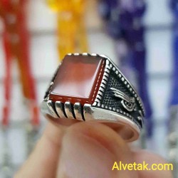 Kırmızı Akik Taşlı 925 Ayar Gümüş Erkek Yüzük : 00007