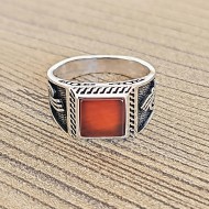 Kırmızı Akik Taşlı 925 Ayar Gümüş Erkek Yüzük : 00013