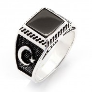 siyah oniks taşlı 925 ayar gümüş erkek yüzük : 00023