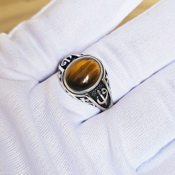 kaplan gözü taşlı yüzük, elips ve bombeli, 925 ayar gümüş, 00027