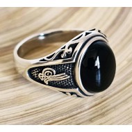 925 Ayar Siyah Oniks Taşlı Gümüş Erkek Yüzük : 00031