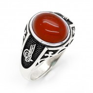  Kırmızı Akik Taşlı 925 Ayar Gümüş Erkek Yüzük : 00043