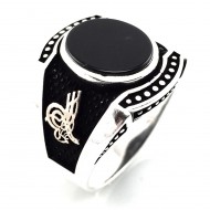 Siyah Oniks Taşlı 925 Ayar Gümüş Erkek Yüzük : 00052 Siyah Oniks Taşlı 925 Ayar Gümüş Erkek Yüzük : 00052