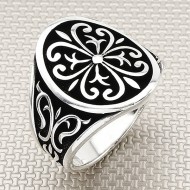 Desenli Elips 925 Ayar Gümüş Erkek Yüzük : 00070