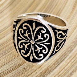 Desenli Elips 925 Ayar Gümüş Erkek Yüzük : 00070