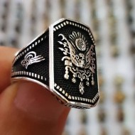 925 Ayar Osmanlı Ordu Armalı Gümüş Erkek Yüzük : 00074