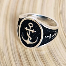 denizci çapa figürlü 925 ayar gümüş erkek yüzük : 00077