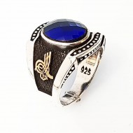 mavi zirkon taşlı 925 ayar gümüş erkek yüzük : 00087