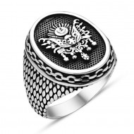 925 Ayar Osmanlı Ordu Armalı Gümüş Erkek Yüzük : 00092