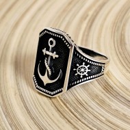 denizci çapa figürlü 925 ayar gümüş erkek yüzük : 00077