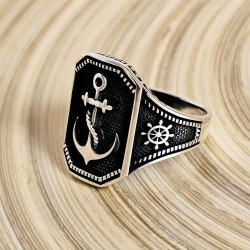 denizci çapa figürlü 925 ayar gümüş erkek yüzük : 00077