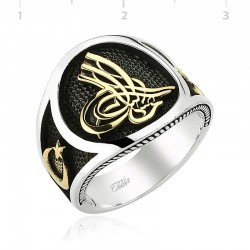 Osmanlı Tuğra Elips 925 Ayar Gümüş Erkek Yüzük : 00197