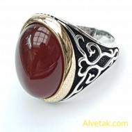  Kırmızı Akik Taşlı 925 Ayar Gümüş Erkek Yüzük : 00117