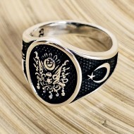 925 Ayar Osmanlı Ordu Armalı Gümüş Erkek Yüzük : 00124