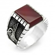 Kırmızı Akik Taşlı 925 Ayar Gümüş Erkek Yüzük : 00147 Kırmızı Akik Taşlı 925 Ayar Gümüş Erkek Yüzük : 00147