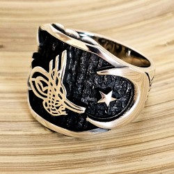 Osmanlı Tuğralı 925 Ayar Gümüş Erkek Yüzük