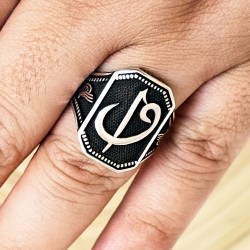 925 Ayar Elif Vav Harfli Gümüş Erkek Yüzük : 00183