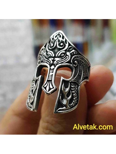 925 Ayar Helmet Miğfer Okçu Gümüş Erkek Yüzük : 00189