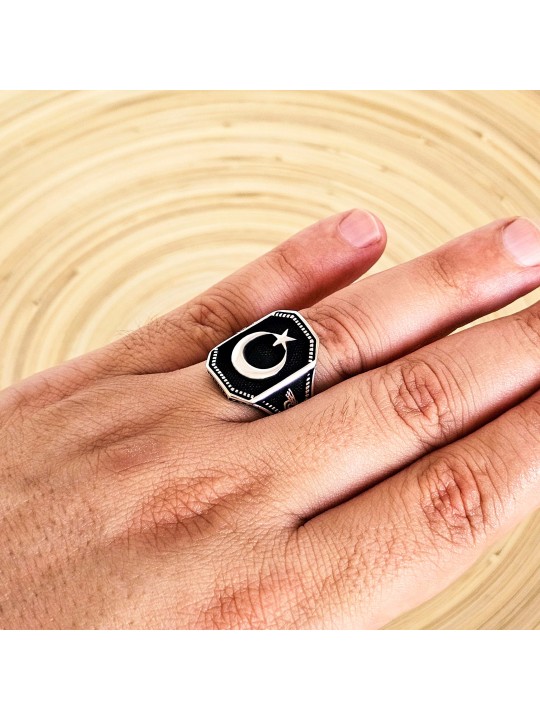 Ay Yıldız Figürlü 925 Ayar Gümüş Erkek Yüzük : 00230