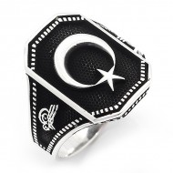  Ay Yıldız Figürlü 925 Ayar Gümüş Erkek Yüzük : 00230